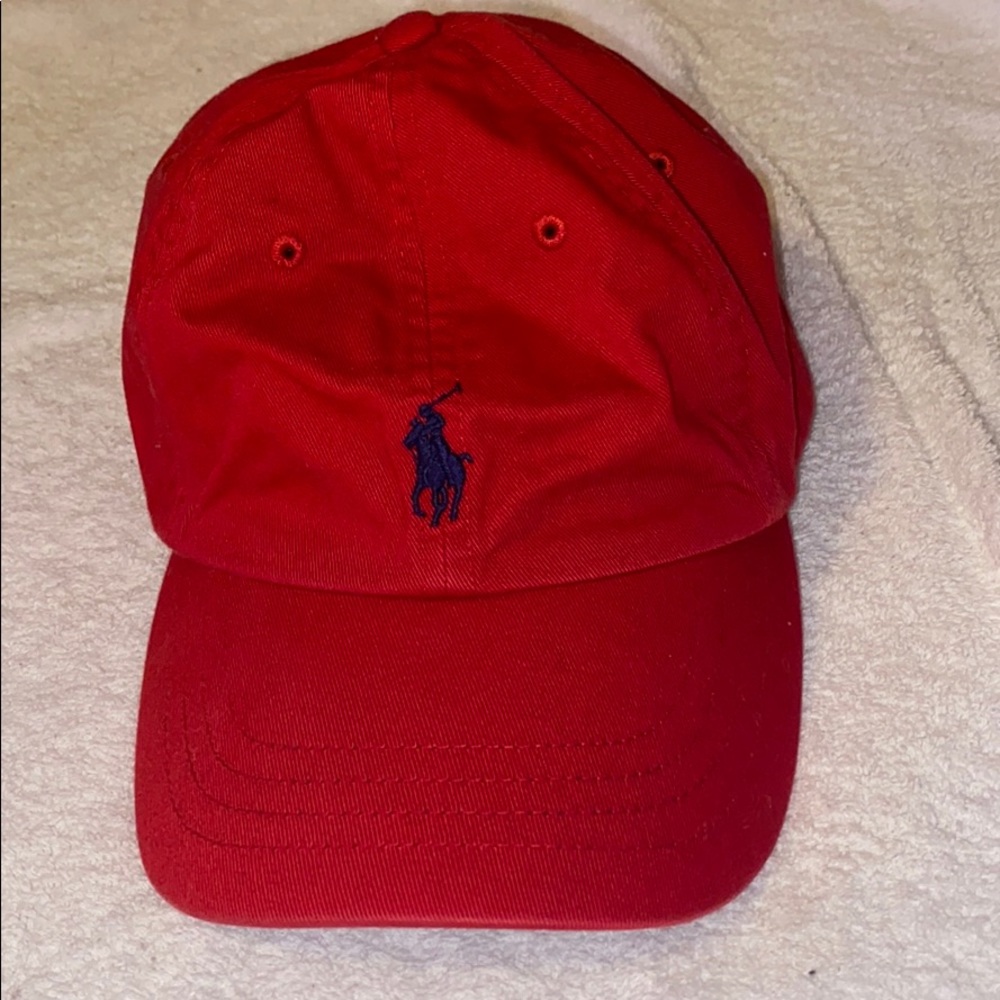 Red Polo Ralph Lauren Hat with Navy Blue Logo